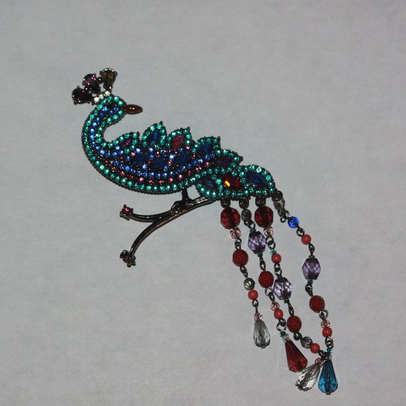 Large Rhinestone Peacock Brooch Pin - Picture 1 of 3
